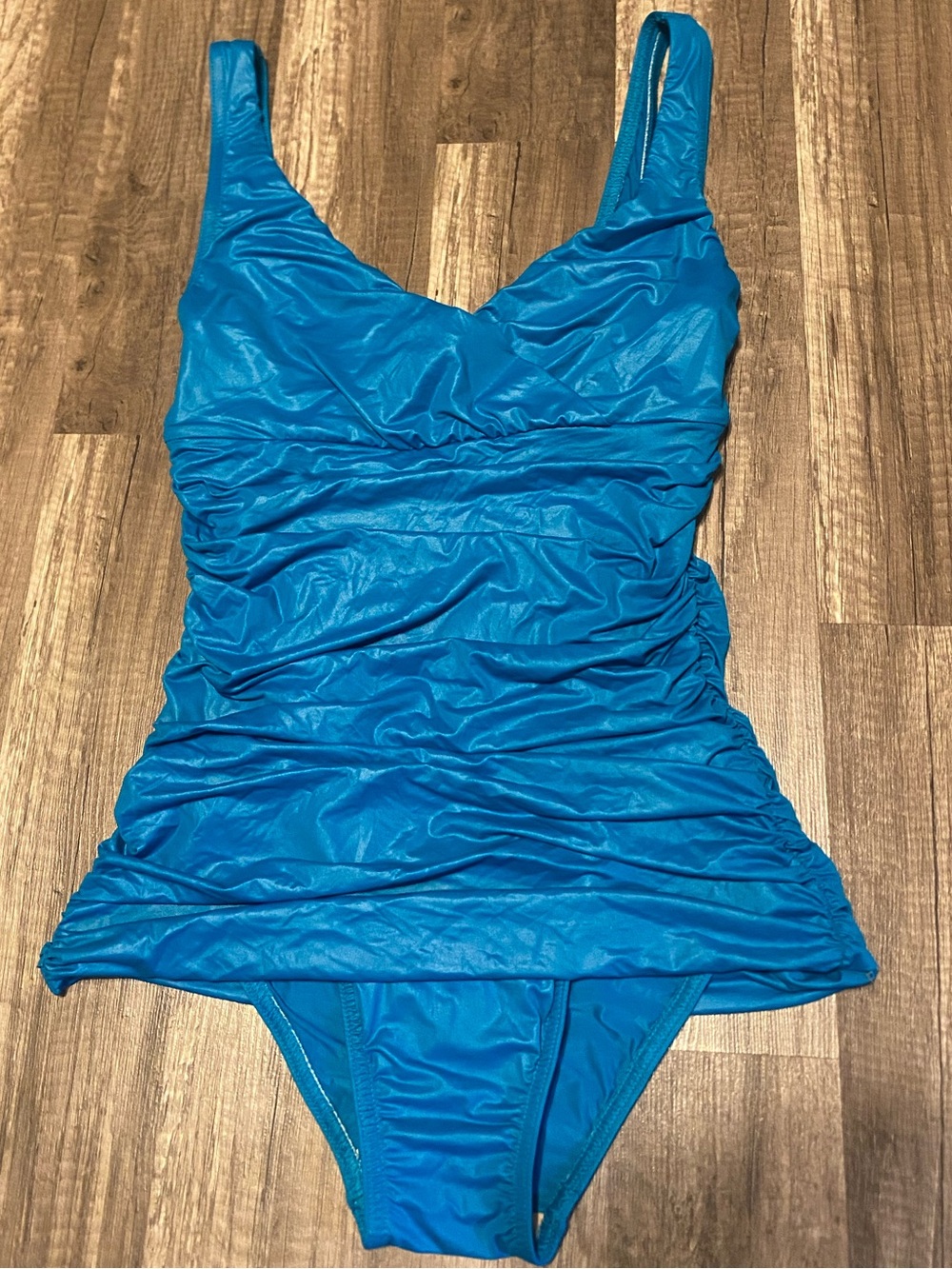 Sleek Turquoise Ruched One-Piece Swimdress